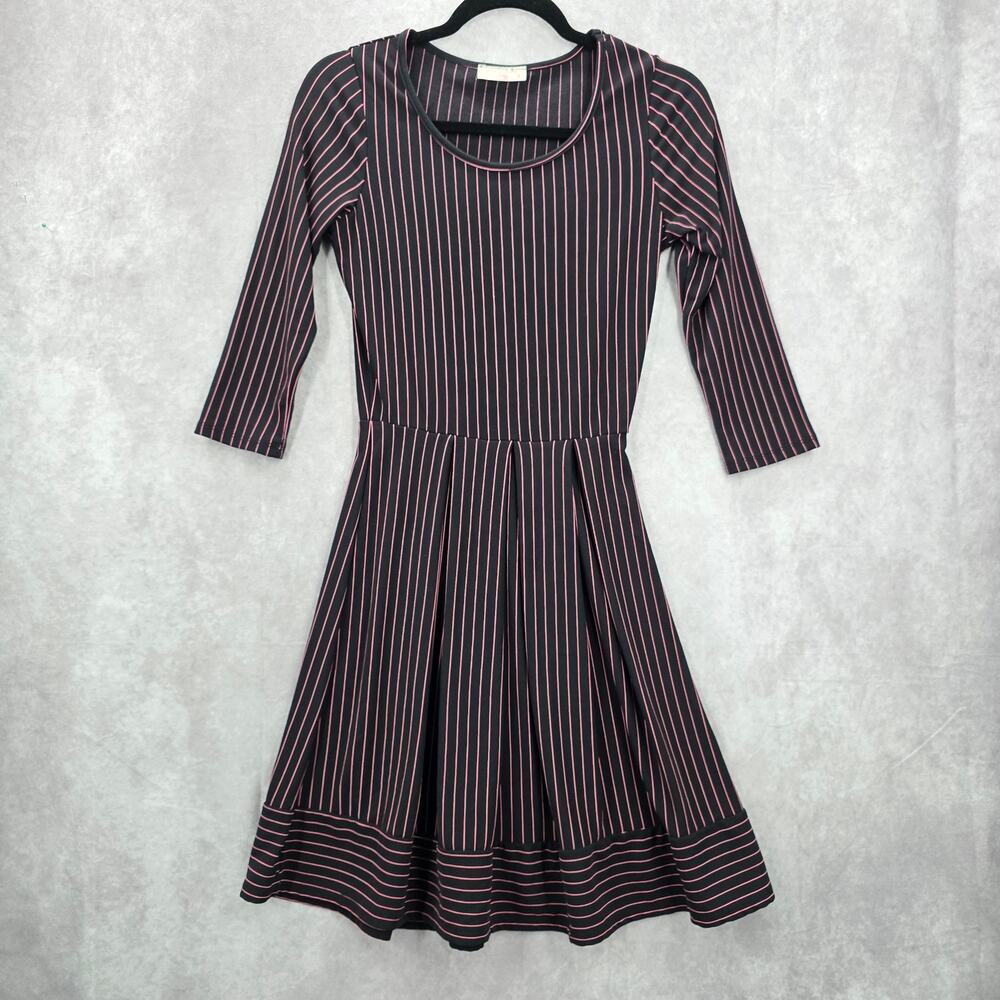 Pretty Young Thing Black‎ Pink Stripe Flare Y2K Vintage Knee Length Dress Small